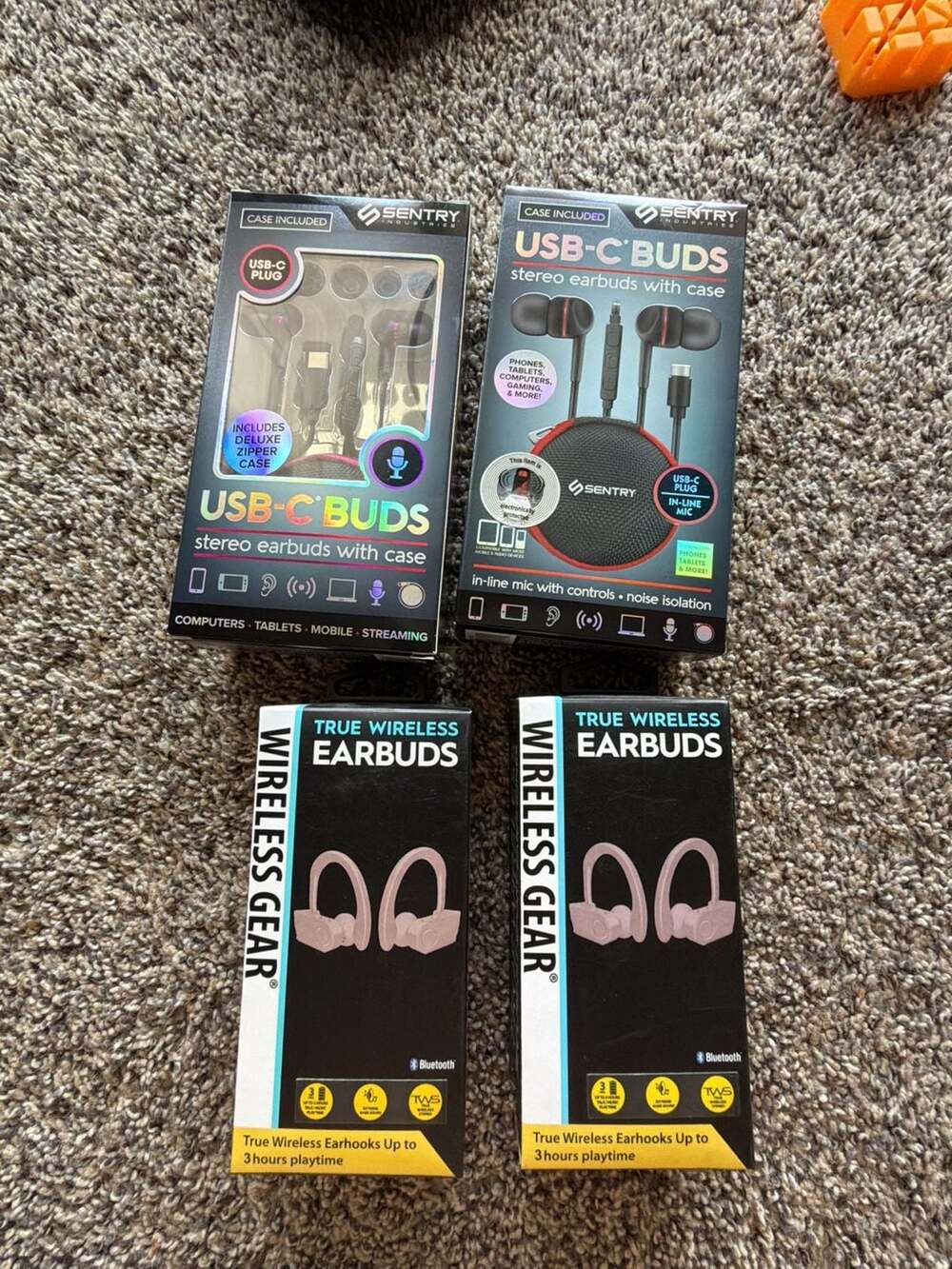 Lot 4 Sentry USB-C Stereo Earbuds with Case and Wireless Gear True Wireless Earh